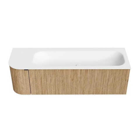 MONDIAZ KURVE Meuble de salle de bains 145cm avec module 25 L couleur Oak avec 1 tiroir et 1 porte. Lavabo BIG LARGE à droite 1 trou de robinet Talc. SW1138185