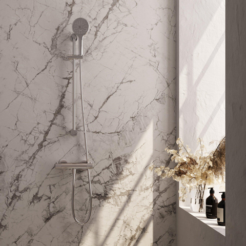 BRAUER Stripe Mitigeur thermostatique de douche en saillie - SET 02 - barre coulissante - douchette 3 jets - flexible de douche - chrome SW1434720