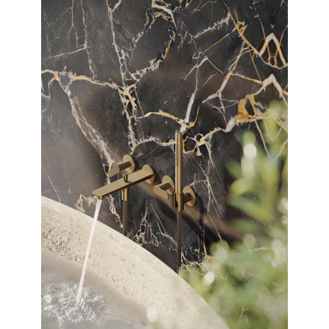 Hansgrohe Axor Citterio C afbouwdeel v. 4-gats inbouw badkraan wandmontage m. handdouche en cubic cutvoorsprong 22.2cm - brushed bronze SW1152006