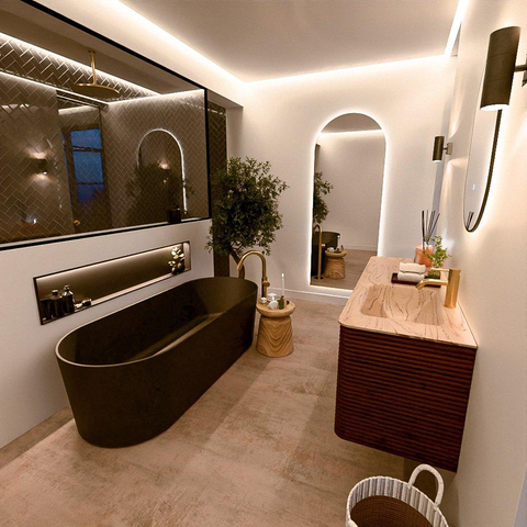 Mondiaz CIRO-DLUX Meuble de salle de bains - 140x45x50cm - Plan vasque solid surface Arena - 1 lavabo à droite - 1 trou de robinetterie - 4 tiroirs - Ruby SW1531711