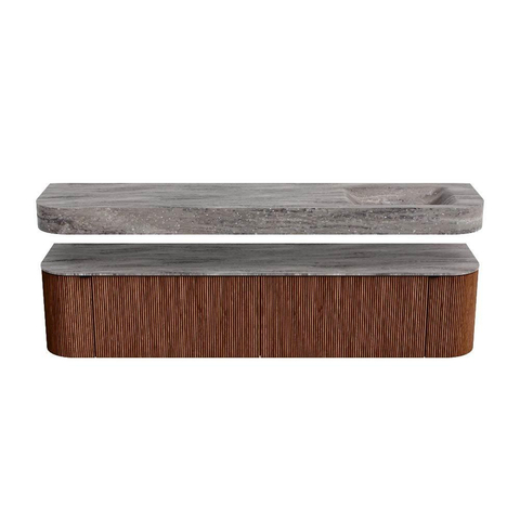 MONDIAZ THOR-DLUX 200cm meuble de salle de bains arrondi gauche + droite couleur Ruby avec 2 tiroirs et 2 portes. Vasque suspendue CLOUD Droite sans trou de robinet couleur Oza. SW1467199