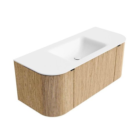 MONDIAZ KURVE Meuble de salle de bains 110 cm avec module 25 Len R couleur Chêne avec 1 tiroir et 2 portes. Lavabo CLOUD central 1 trou de robinet Talc. SW1138154