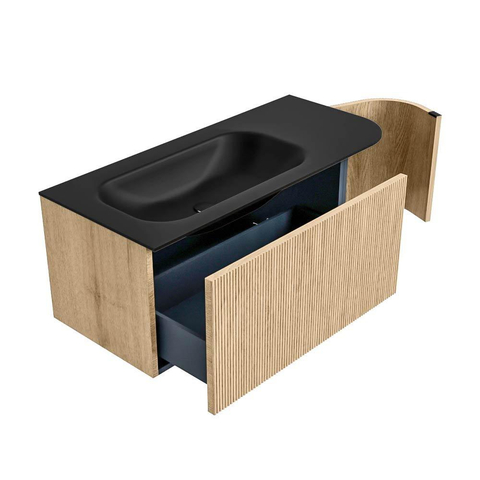 MONDIAZ KURVE Meuble de salle de bains 105 cm avec module 25 R couleur Chêne avec 1 tiroir et 1 porte. Lavabo BIG SMALL gauche 1 trou de robinet Urban. SW1138377