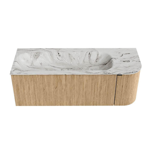 MONDIAZ KURVE-DLUX Meuble de salle de bains 125 cm avec module 25 R couleur Oak avec 1 tiroir et 1 porte. Lavabo BIG MEDIUM gauche 1 trou de robinet couleur Glace. SW1137939