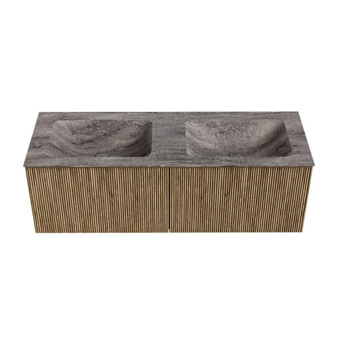 MONDIAZ KURVE-DLUX Meuble de salle de bains 130cm couleur Dusk avec 2 tiroirs et 0 portes. Lavabo LEAF Double 2 trous de robinet Oza. SW1433019