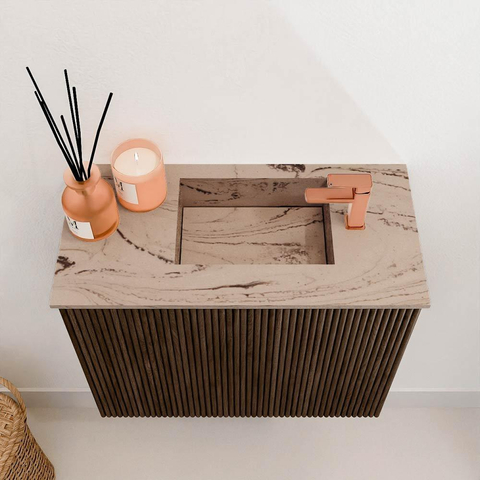 Mondiaz JOYA-DLUX Meuble de toilette 50cm - couleur Walnut - Vasque FAYE position Droite 1 trou de robinet couleur Arena. SW1424313
