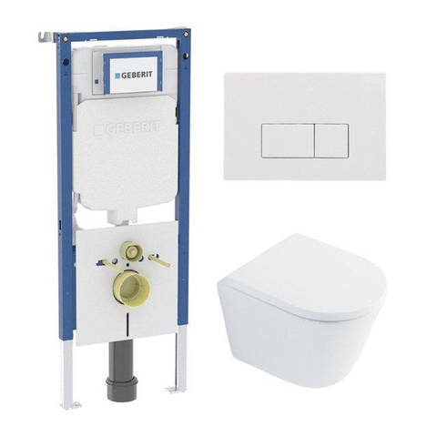 QeramiQ Dely Pack WC - 36,3x51,7cm - à fond creux - sans bride - réservoir encastré Geberit UP720 - abattant WC softclose 35 mm - plaque de commande en cuivre - boutons rectangulaires - beige mat SW1428174