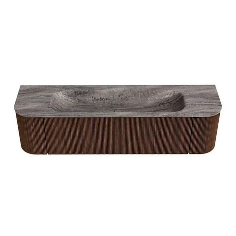 MONDIAZ KURVE-DLUX 170cm badmeubel ronding Links + Rechts kleur Walnut met 1 lade en 2 deuren. Wastafel BIG LARGE Midden 1 kraangat Oza. SW1432467