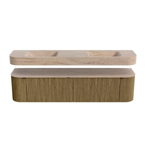 MONDIAZ THOR-DLUX 190cm meuble de salle de bains arrondi gauche + droite couleur Dusk avec 2 tiroirs et 2 portes. Vasque suspendue CLOUD Double sans trou de robinet couleur Saba. SW1466673