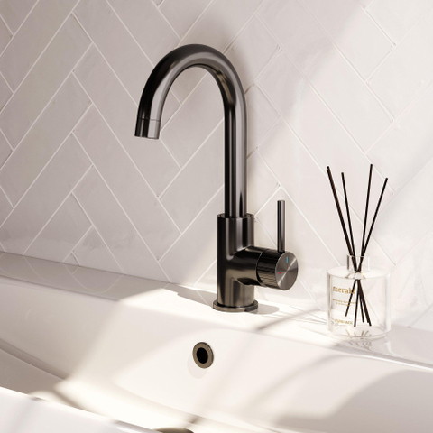 BRAUER Stripe Mitigeur lavabo haut en applique - bec rond pivotant - modèle A - gunmetal brossé PVD SW1434954