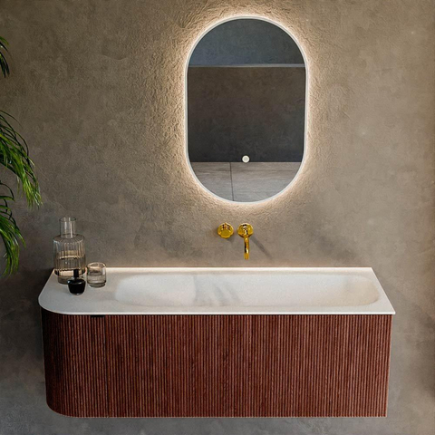 Mondiaz KURVE Ensemble de meuble de salle de bains - 125x46x40cm - 1 tiroir - 1 porte - vasque solid surface - droite - sans trou de robinet - Ruby SW1415290