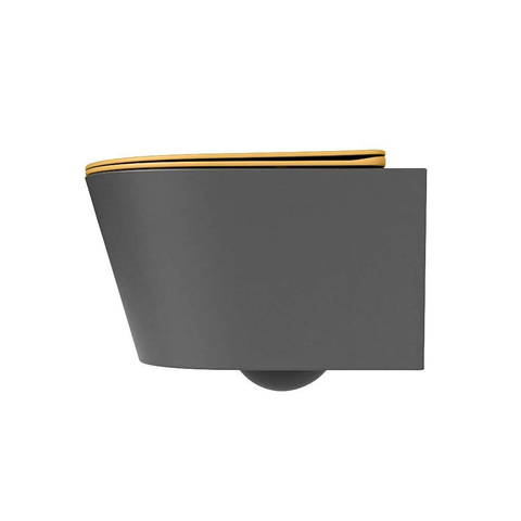 Mondiaz LAVIE hangtoilet – spoelrandloos – 36 x 53 cm – met softclose zitting – Dark grey (grijs), zitting Ocher (geel) SW1208662