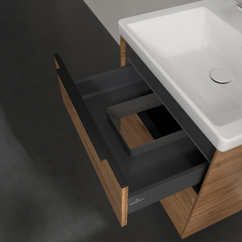 Villeroy & Boch Subway 3.0 Wastafelonderkast - met verlichting - 2 uittrekladen - 572x576x478mm - Oak Kansas (mat hout) SW881536