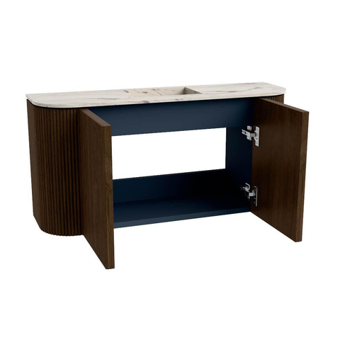 Mondiaz JOYA-DLUX 83.2cm toiletmeubel - ronding links en rechts kleur Walnut - Wastafel FAYE positie Midden 1 kraangat kleur Nata. SW1424542
