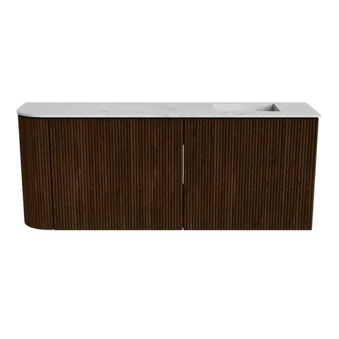 Mondiaz JOYA-DLUX 101.6cm meuble de toilette - arrondi gauche couleur Walnut - Vasque FAYE position Droite Sans trou de robinet couleur Opalo SW1422574