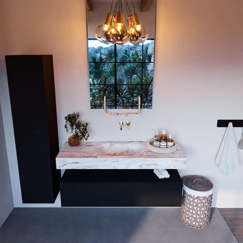 Mondiaz ALAN-DLUX Ensemble de meuble - 130cm - meuble Urban mat - 1 tiroir - Lavabo Cloud Glace suspendu - vasque Centre - 0 trous de robinet SW805315