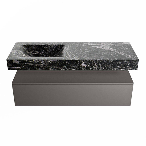 Mondiaz ALAN-DLUX Ensemble de meuble - 130cm - meuble Dark grey mat - 1 tiroir - Lavabo Cloud Lava suspendu - vasque Gauche - 0 trous de robinet SW808075