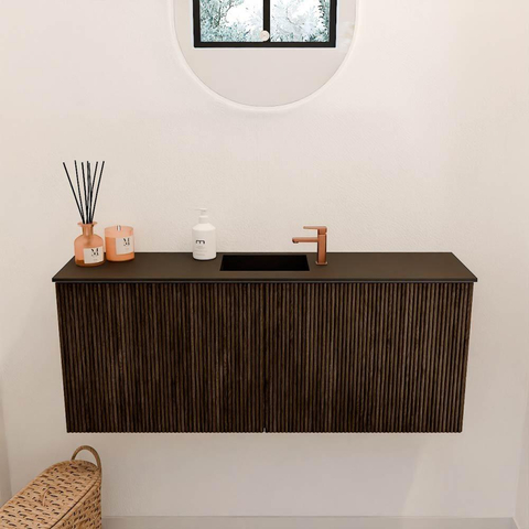 Mondiaz JOYA 100cm meuble de salle de bains - couleur Walnut - Vasque FAYE position Milieu 1 trou de robinet couleur Urban. SW1421332