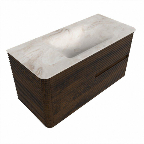 Mondiaz CIRO-DLUX Meuble de salle de bains - 100x45x50cm - Lavabo solid surface Frappe - 1 vasque centrale - 1 trou de robinetterie - 2 tiroirs - Noyer SW1530271