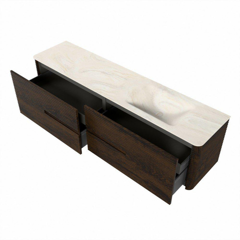Mondiaz CIRO-DLUX Ensemble de meubles de salle de bains - 190x45x50cm - Vasque solid surface Ostra - 1 lavabo à droite - sans trous de robinet - 4 tiroirs - Noyer SW1530393