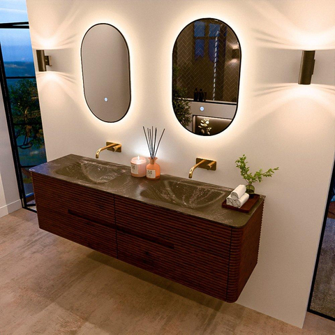 Mondiaz CIRO-DLUX Badkamermeubelset - 170x45x50cm - Solid surface wastafel Lava - 2 wasbak Dubbel - zonder kraangaten - 4 lades - Ruby SW1531626