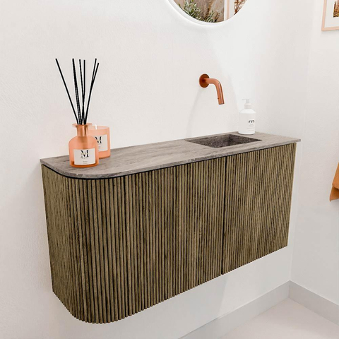 Mondiaz JOYA-DLUX 81.6cm toiletmeubel - ronding links kleur Dusk - Wastafel FAYE positie Rechts Zonder kraangat kleur Oza. SW1426012