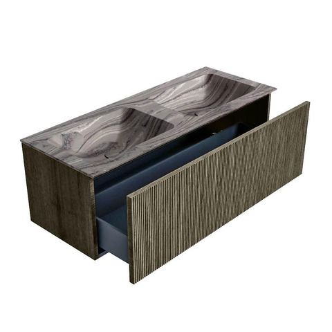 MONDIAZ KURVE-DLUX 120cm badmeubel kleur Shadow met 1 lade en 0 deuren. Wastafel LEAF Dubbel zonder kraangat Sombra. SW1433790