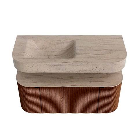 MONDIAZ THOR-DLUX Meuble de salle de bains 110cm arrondi gauche + droite couleur Ruby avec 1 tiroir et 2 portes. Vasque suspendue CLOUD Gauche 1 trou de robinet couleur Saba. SW1463015