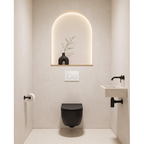 QeramiQ Dely Swirl Toiletset - 36.5x53cm - Geberit UP720 Duofix Sigma inbouwreservoir - slim zitting - bedieningsplaat Delta wit - ronde knoppen - mat zwart SW1420734