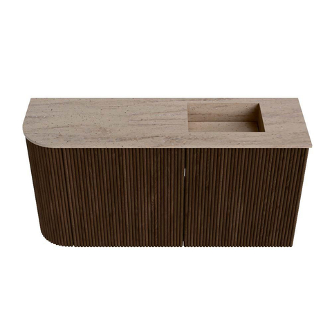 Mondiaz JOYA-DLUX Meuble de salle de bains 81,6 cm - arrondi gauche couleur Noyer - Vasque FAYE position Droite 1 trou de robinet couleur Saba SW1424687