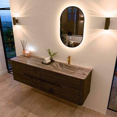 Mondiaz CIRO-DLUX Badkamermeubelset - 170x45x50cm - Solid surface wastafel Sombra - 1 wasbak Rechts - 1 kraangat - 4 lades - Shadow SW1532807