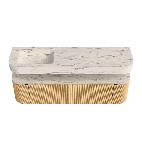 MONDIAZ THOR-DLUX Meuble de salle de bains 170cm arrondi gauche + droite couleur Oak avec 1 tiroir et 2 portes. Vasque suspendue CLOUD Gauche sans trou de robinet couleur Nata. SW1465763