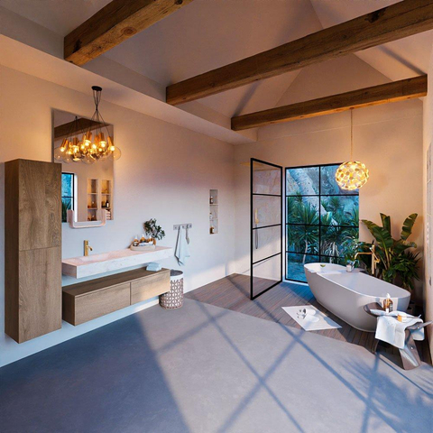 MONDIAZ ALAN - DLUX Ensemble de meubles de salle de bains - 130cm - meuble bas - chêne lavé (Washed Oak) - 2 tiroirs - lavabo suspendu - vasque à gauche - 1 trou de robinet - Ostra SW808978