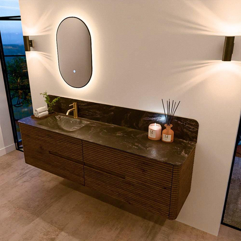 Mondiaz CIRO-DLUX Ensemble de meubles de salle de bains - 180x45x50cm - Lavabo solid surface Lava - 1 vasque à gauche - 1 trou de robinet - 4 tiroirs - Dusk SW1533066