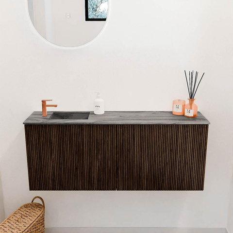 Mondiaz JOYA-DLUX 100cm toiletmeubel - kleur Walnut - Wastafel FAYE positie Links 1 kraangat kleur Sombra. SW1424735