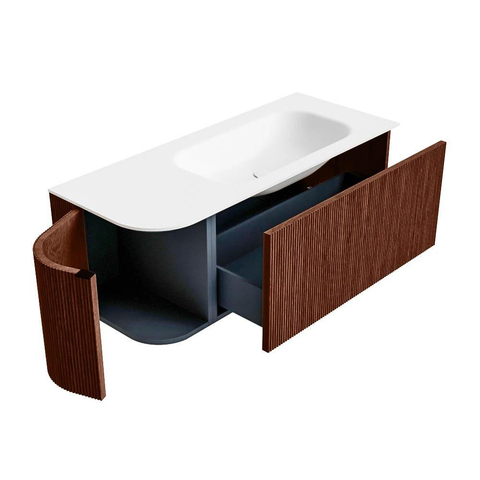 Mondiaz KURVE Ensemble de meuble de salle de bains - 115x46x40cm - 1 tiroir - 1 porte - lavabo solid surface - droit - sans trou de robinet - Ruby SW1415602