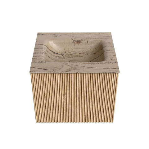 MONDIAZ KURVE-DLUX Meuble de salle de bains 50 cm couleur Oak avec 1 tiroir et 0 porte. Lavabo GRUNNE Central 1 trou de robinet Arena. SW1431074