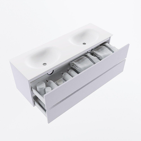 Mondiaz VICA Ensemble meuble de salle de bains - 140cm - cale - 2 tiroirs - Lavabo MOON - double 2 trous de robinet - couleur talc - version XL 60cm de hauteur SW1189244