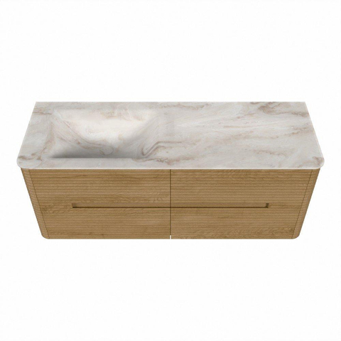 Mondiaz CIRO-DLUX Meuble de salle de bains - 130x45x50cm - Plan vasque solid surface Frappe - 1 lavabo à gauche - sans trous de robinet - 4 tiroirs - Chêne SW1530795
