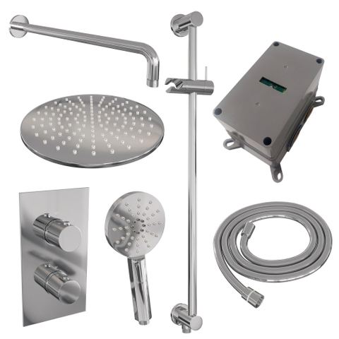 Brauer Chrome Edition Regendoucheset inbouw - hoofddouche 30cm - Gladde knop - handdouche rond 3 standen - glijstang - chroom SW538418