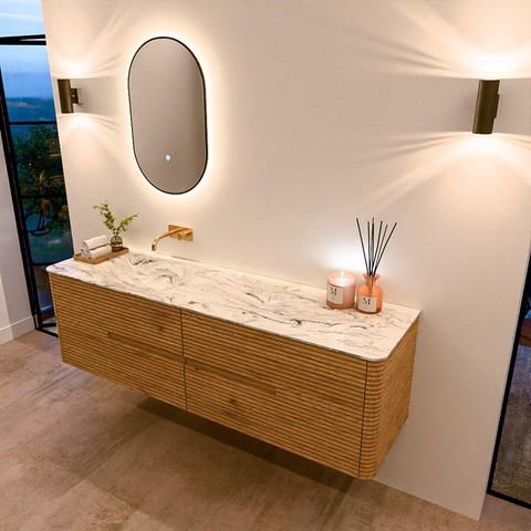 Mondiaz CIRO-DLUX Badkamermeubelset - 170x45x50cm - Solid surface wastafel Glace - 1 wasbak Links - zonder kraangaten - 4 lades - Oak SW1530843