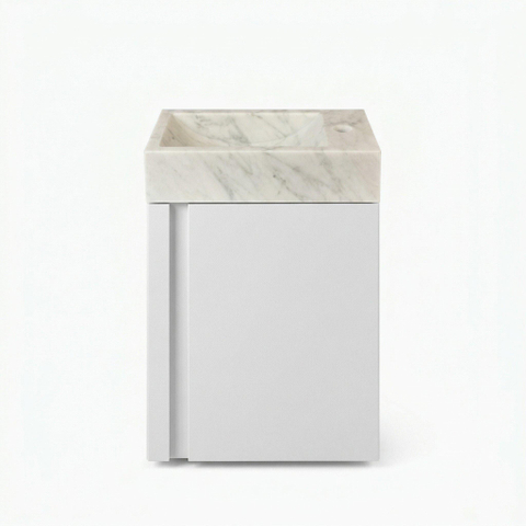 Saniclass Chaci Ensemble de lavabo - 40x65cm - 1 porte - 1 trou de robinet - droite - lavabo pierre naturelle marbre - blanc mat SW1482361