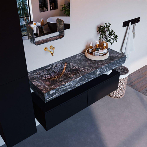 Mondiaz ALAN-DLUX Ensemble de meuble - 130cm - meuble Urban mat - 2 tiroirs - Lavabo Cloud Lava suspendu - vasque Gauche - 0 trous de robinet SW807812