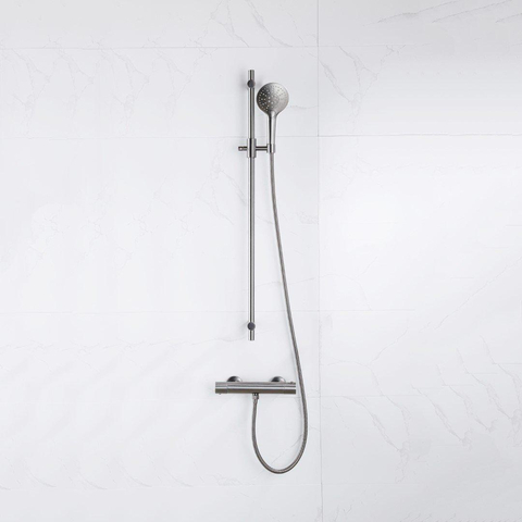 Fortifura Calvi douchekraan - met glijstangset - met ronde handdouche - metalen doucheslang - PVD - geborsteld gunmetal (antraciet) SW811954