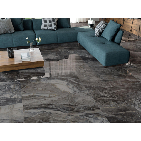 ÉCHANTILLON Terravito Ivello carreau mural et de sol - 60x120cm - rectifié - Aspect pierre naturelle - Dark poli (noir) SW1221255