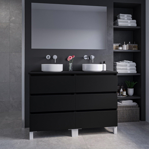 Saniclass Chaci PLUS Meuble de salle de bain - 120x86x46cm - vasque - plan de toilette - 6 tiroirs - noir mat SW1027196
