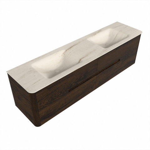 Mondiaz CIRO-DLUX Meuble de salle de bains - 180x45x50cm - Plan vasque solid surface Meli - 2 cuves Double - 2 trous de robinetterie - 4 tiroirs - Noyer SW1530563