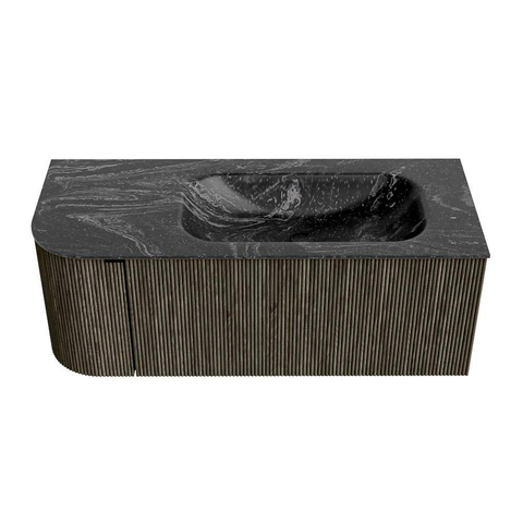 Mondiaz KURVE-DLUX Ensemble de meubles de salle de bain - 115x46x40cm - 1 tiroir - 1 porte - lavabo solid surface - droit - sans trou de robinet - Shadow SW1414653
