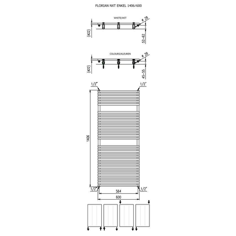 Plieger Florian Nxt radiateur design simple horizontal 1406x600mm 881W noir mat SW224494
