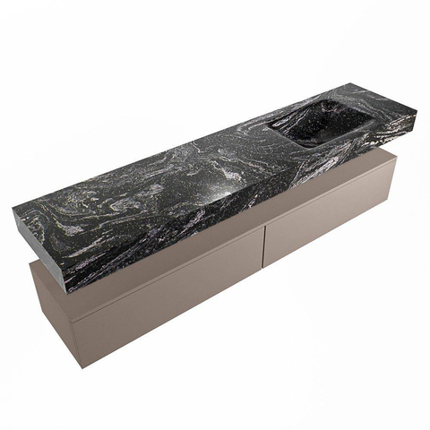 Mondiaz ALAN-DLUX Ensemble de meuble - 200cm - meuble Smoke mat - 2 tiroirs - Lavabo Cloud Lava suspendu - vasque Droite - 1 trou de robinet SW808126